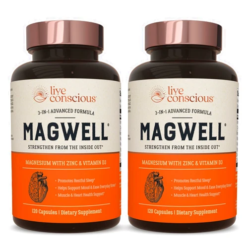 Live Conscious Magnesium Zinc & Vitamin D3 - Bioavailable Forms of Magnesium - Malate, Glycinate, Citrate - MagWell Bone & Heart Health, Immune System Support - 120 Capsules (2-Pack)