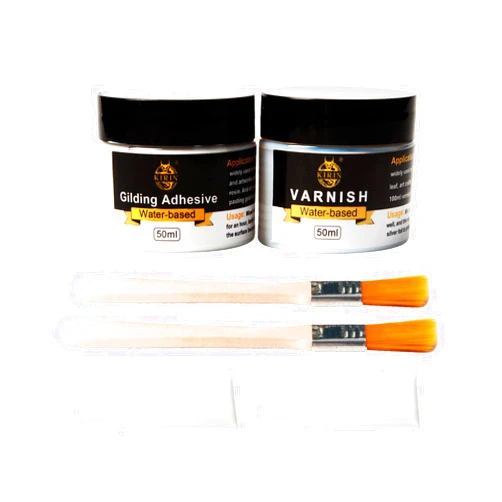 KIRIN Gilding Adhesive, 100ml Epoxy Resin Gold Leaf Adhesive for Professional Craft Use, Water Based Varnish for Protect The Surface of Gold Foil from Oxidating (Brush + Gloves as Gifts)
