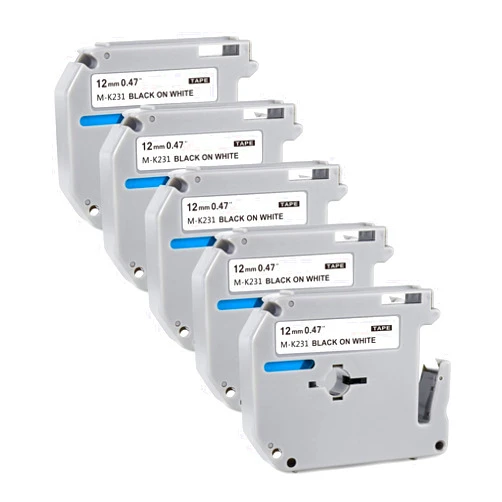 BOYEEZON MK231 Label Tape Replace for Brother M-K231s Tape 12MM 0.47 White，P Touch M Tape M-K231 M231 Work for Brother PT-M95 PT-65 PT-70 PT-85 PT-90 Label Maker Refill, Black on White, 5Pk