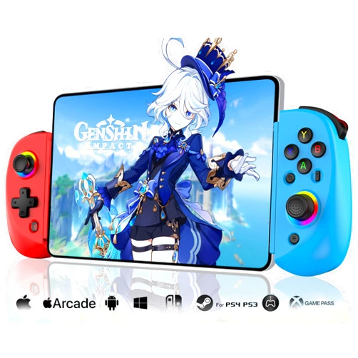 Joso Wireless Controller for iPad/iPhone/Android(129-252mm), Phone Controller Support Xbox Cloud/PS Remote Play, Mobile Gaming Controller with Hall Effects Joysticks for Switch/PS4, Blue+Red