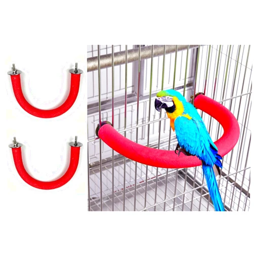 OSWINMART 2Pcs 7.9Inch Red U Shape Rough-surfaced Sands Stick Bird Perches Bird Cage Perches Toy for Regular to Large Bird Amazon, Grey Parrots, Parakeets,Macaw