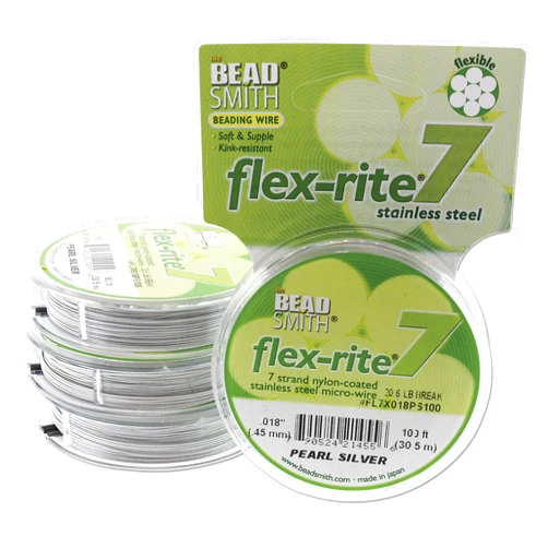 The Beadsmith Flex-Rite 7 Strand Nylon Coated, Stainless-Steel Beading Wire, Jewelry Making Supply (.018 Dia, Pearl Silver - 100 Ft)