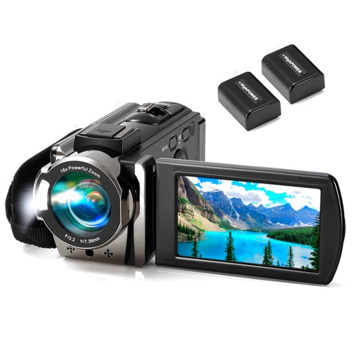 Kimire Video Camera Camcorder Digital Camera Recorder Full HD 1080P 15FPS 24MP 3.0 Inch 270 Degree Rotation LCD 16X Digital Zoom Camcorder Camera with 2 Batteries(Black)