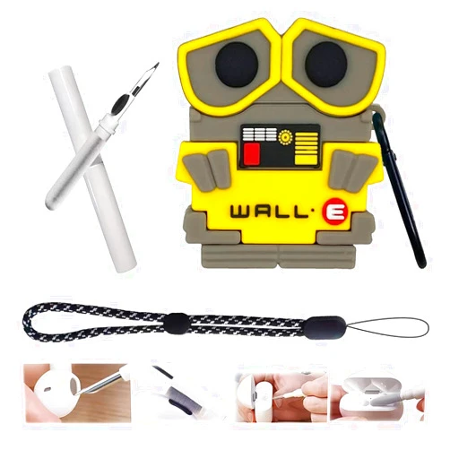 Generic sgpcn Airpod Case, 3D Cute Cover for Airpod Case 2nd Generation, Cool Cartoon Anime Design Series and Lanyard+Keychain+Earphone Cleaning Pen 4in1 for Girls Boys Kids Teens Airpod Case (Wall .E)