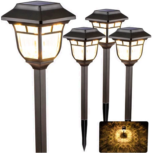 LeiDrail Solar Pathway Lights Outdoor, Glass Metal Solar Lights Outdoor Waterproof with 2 Modes, Solar Powered Garden Landscape Lighting for Patio Yard Driveway Walkway