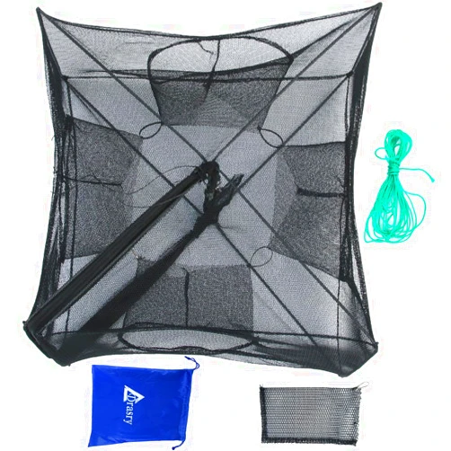Drasry Black Fishing Bait Trap Foldable Fish Net for Minnow Crab Crayfish Crawdad Shrimp Trap Cast Net Dip Cage Collapsible Easy Use 4 6 Hole Fishing Accessories