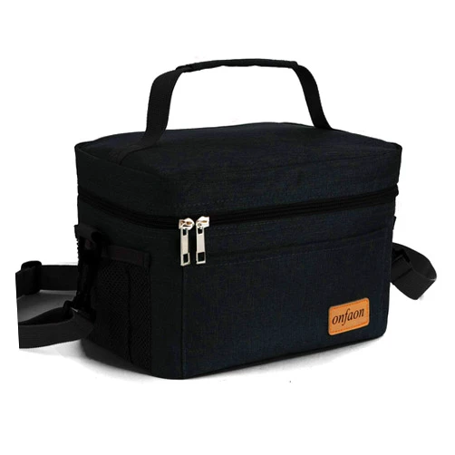 ONFAON Lunch Bag for Men/Women, Insulated Reusable Lunch Box Leakproof Cooler Tote Bag Freezable with Adjustable Shoulder Strap for Office Work Picnic Beach(Black)