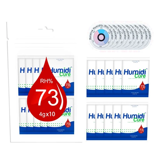 Humidi-Cure 73% Two-Way Humidity Control Packs,Includes Humidity Indicator Cards - Humidity Balancer Packet For Packaged Foods & Herbs Storage，(10 Packs,4g)