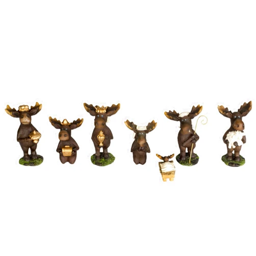 Slifka Sales Co. 7 Piece Moose Figurines Christmas Nativity Set
