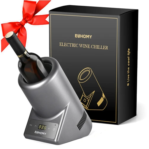 EUHOMY Wine Chiller Electric, Portable Wine Bottle Chiller for 750ml Wine & Champagne, Single Bottle Wine Cooler on Patio, Keep Cold Up to 1 Day - Extra Surprise for Wine Lovers