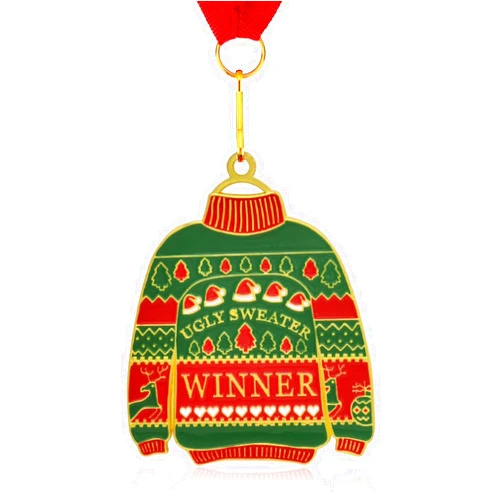 Donrime 3 Pieces Ugly Christmas Sweater Medals with Neck Ribbon Award for Ugly Sweater Contest Party Supplies Holidays Christmas Tree Ornament