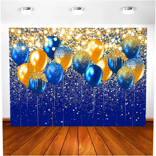 Avezano Royal Blue Glitter Backdrop for Birthday Wedding Prom Graduation Photography Background Party Glitter Blue Balloon Party Decorations Photoshoot Photobooth (7x5ft, Blue and Gold)