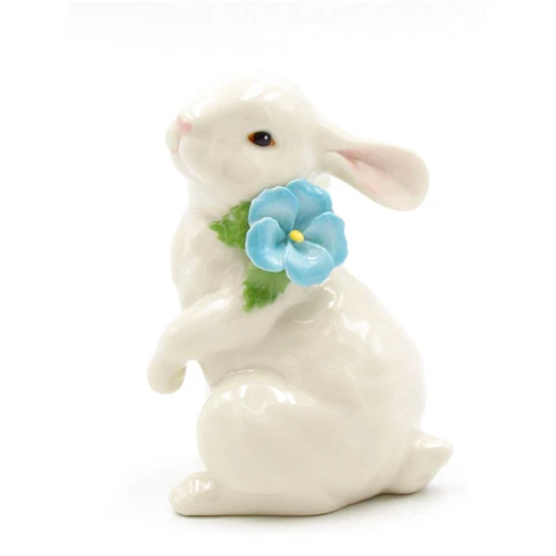 Cosmos Gifts Fine Porcelain Spring Easter Bunny Rabbit with Blue Pansy Flowers Figurine