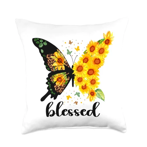 Maria's Jesus Has My Back Faith Tees Blessed Heart Butterfly Jesus Has My Back Faith Christian Throw Pillow, 18x18, Multicolor