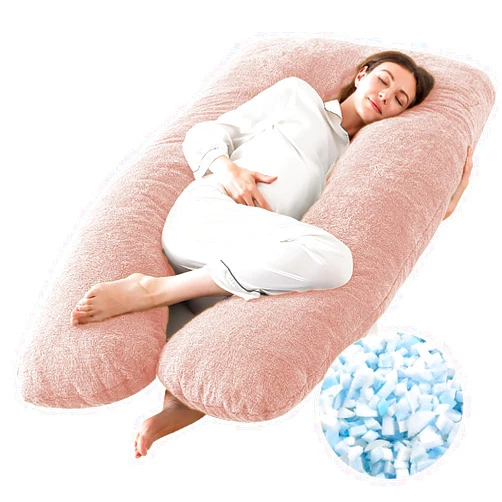WhatsBedding Pregnancy Pillows,U-Shaped Pregnancy Pillows for Sleeping,Memory Foam Filling Full Body Pillow for Adults,Maternity Pillow with Velvet Cover (Pink)