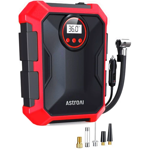 AstroAI Tire Inflator Air Compressor 12V DC Portable Air Compressor Car Accessories Auto Tire Pump 100PSI with LED Light Digital Air Pump for Car Tires Bicycles Other Inflatables CZK-3674 Red
