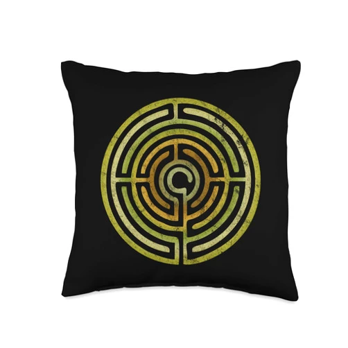 SPIRITUAL SIGNS AND SYMBOLS by yuma Labyrinth, Protection Symbol, Magic, Mystic, Occult, Mystery Throw Pillow, 16x16, Multicolor