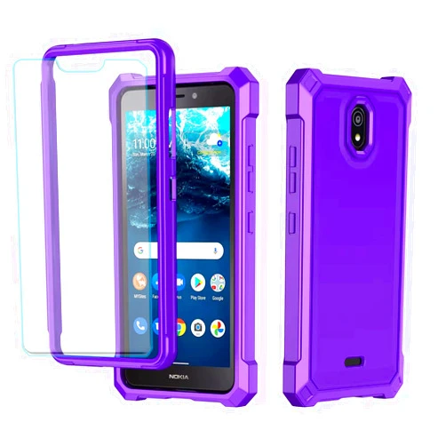 Aulzaju for Nokia C100 Case,Nokia C100 Phone Case with Screen Protector,Front Back Full Body Frosted PC Back Soft TPU Bumper Phone Cover Case for Nokia C100 Purple