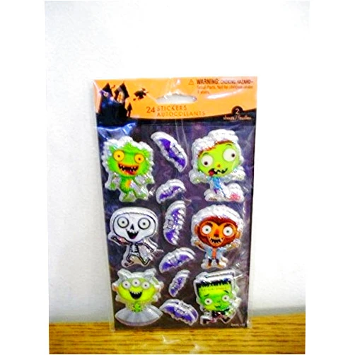 American Greetings Stickety Doo Da Halloween Puffy Stickers - 24 Stickers Frankenstein Bride Bats Skeleton