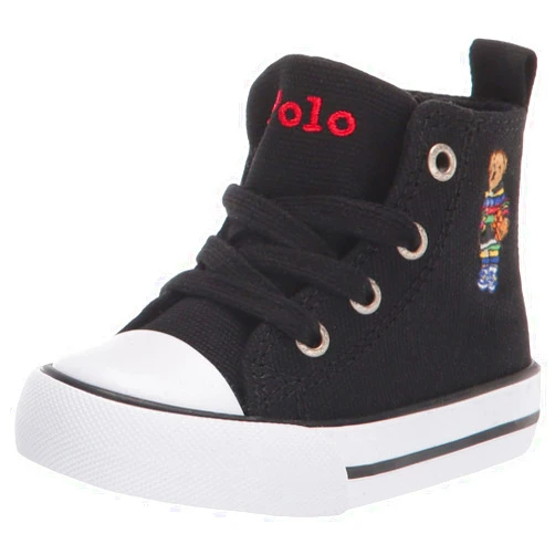 POLO RALPH LAUREN Boy's HAMPTYNHIIIBEAR BLK CVS/Bball Sneaker, Black-T, 7 Toddler
