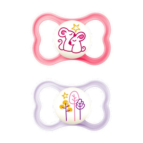 MAM Air Night Pacifiers (1 Sterilizing Pacifier Case), MAM Sensitive Skin Pacifier 6+ Months, Glow in the Dark Pacifier, Best Pacifier for Breastfed Babies, Baby Girl Pacifiers, 6-16 (Pack of 2)
