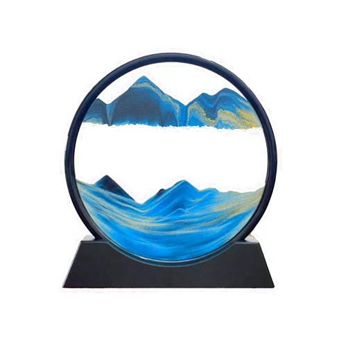 SOFLIY 3D Dynamic Sand Art Liquid Motion, Moving Sand Art Picture Round Glass 3D Deep Sea Sandscape in Motion Display Flowing Sand Frame Relaxing Desktop Home Office Work Decor (12“, Blue)