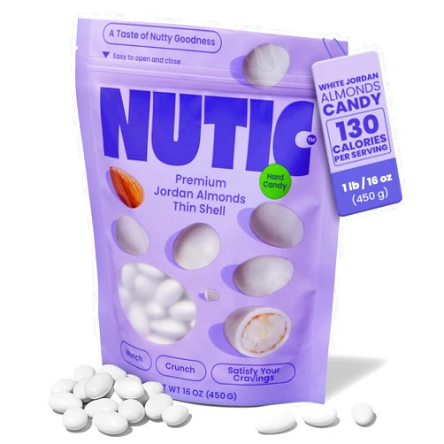 Nutic White Jordan Almonds - 1LB, Premium Thin Shell, Elegant Italian Confetti Candy for Weddings, Holidays, and Birthdays, Freshly Made in the USA - (Pack of 1)
