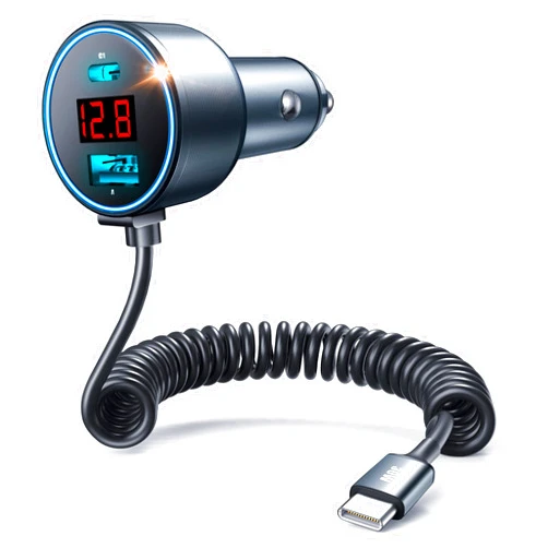 Kapebow Car Charger USB C, 75W Metal 3-Port Super Fast Car Charger Adapter PD & QC3.0 Built-in 6ft Type C Coiled Cable for Samsung Galaxy S22/21 iPhone iPad Pro Pixel Android Phones
