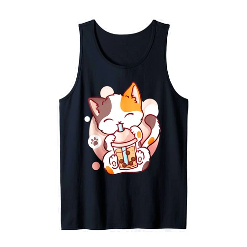 Kawaii Anime Shirts Cat Boba Tea Bubble Tea Anime Kawaii Neko Tank Top