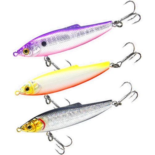 SHOWYEE 3 Pieces Fishing Lures Pencil Lures, Long Casting Sinking Pencil Lures with Treble Hook, 3D Eyes, Weighted, Rattle Inside, for Freshwater Saltwater, Bass, Pike, Trout