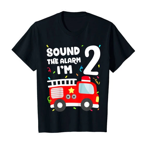 Adorable Firefighter Designs Kids Fire Truck 2nd Birthday Toddler Boy Firefighter 2 Year Old T-Shirt
