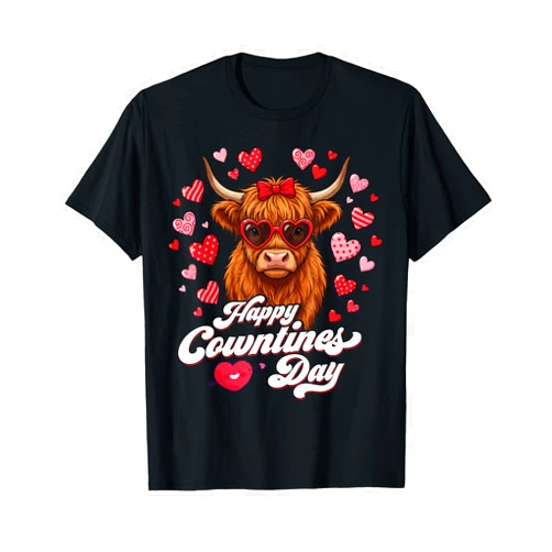 Valentines Happy Cowntines Day Highland Cow Tee Happy Cowntines Day Highland Cow Valentine’s Day Cow Lovers T-Shirt