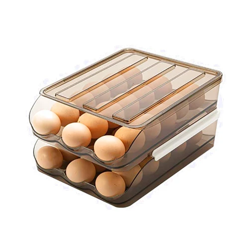 Geobom Eggs Organizer, Auto Rolling Eggs Container Stackable Fridge Organizers and Storage with Lid Clear Plastic Egg Dispenser/Egg Storage Box/Tray for Refrigerator (2-Layer)