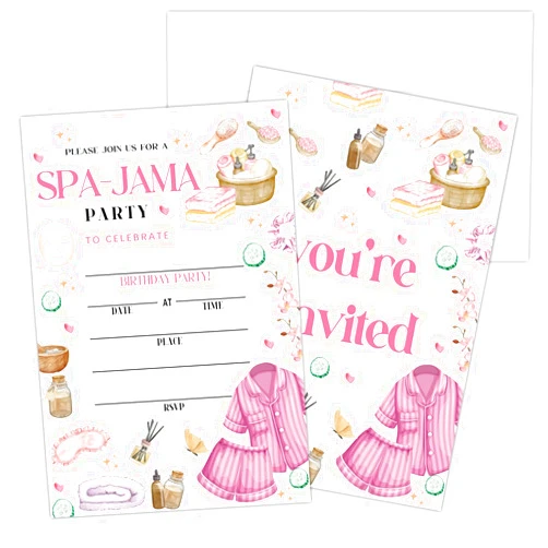 Doreen's Boutique Spa Themed Birthday Party Invitations with Envelopes, Pink Birthday Invitations for Girls, 20 PCS Double Sided 4x6 Inches Coquette Party Invites-12