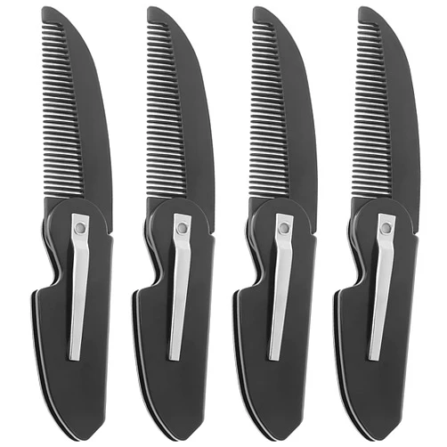 Kootinn 4-Pack Handmade Sawcut Mustache Comb, Best Pocket Folding Comb for Moustaches and Short Beards