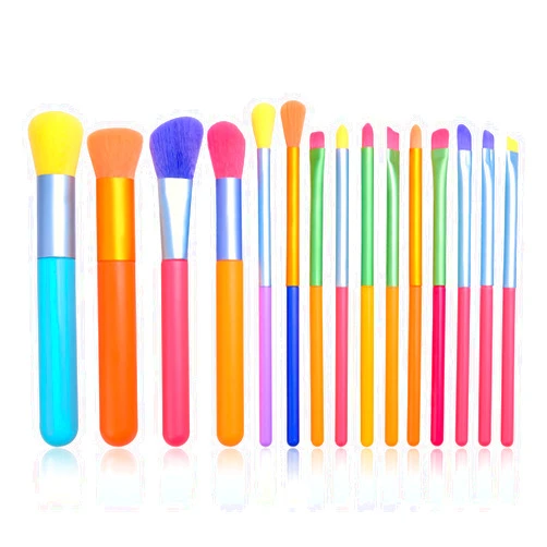 NGCG Colorful Makeup Brushes Set Blending Concealer Brow Eye Brushes Synthetic Fiber Makeup Brush Set Rainbow Makeup Brush Set, 15 sets