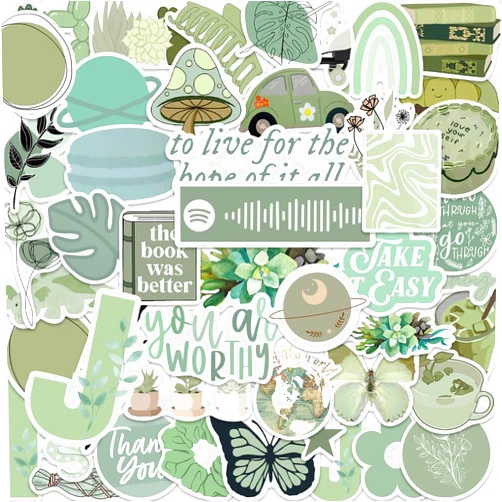 Reppray Saga Green Stickers,Aesthetic Stickers,Saga Green Decor Vinyl Laptop Computer Phone Water Bottle Stickers