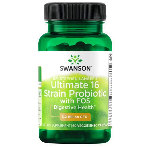 Swanson Dr. Stephen Langer's Formula - Natural Probiotic w/Prebiotic FOS - 16-Strain Supplement Promoting Digestive Support w/ 3.2 Billion CFU per Capsule - (60 Veggie Capsules)