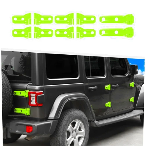 Jimen Fit for Jeep Wrangler JLU 4 Door 2018-2024, 20PCS Door Hinge & Tailgate Hinge Cover Exterior Trim Accessories (Green)