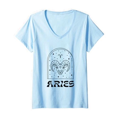 PinkPunkPrints.com Womens Aries Zodiac Astrology (Light Edition) V-Neck T-Shirt