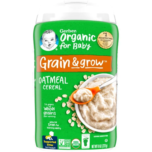 Gerber Baby Cereal Organic 1st Foods, Grain & Grow, Oatmeal, 8 Ounces (Pack of 6)