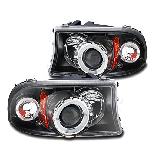 ZMAUTOPARTS Dual Halo LED Projector Headlights Headlamps Black For 1997-2004 Dodge Dakota