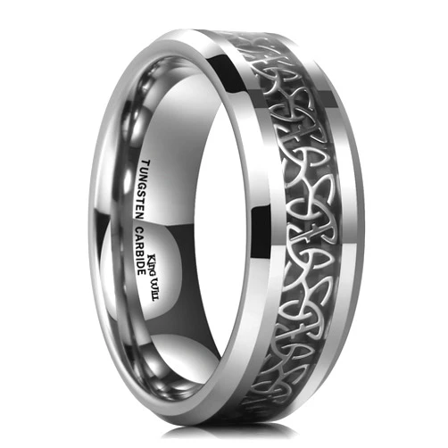 King Will Classic Tungsten Carbide Ring Silver/Black/Red/Green Inlay Celtic Knot 6mm/8mm Wedding Band for Men Engagement Ring Comfort Fit