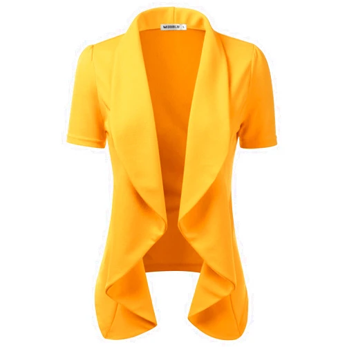 DOUBLJU Casual Draped Ruffles Blazer Short Sleeve Basic Open Front Cardigan Jacket for Womens with Plus Size Work Office Suit