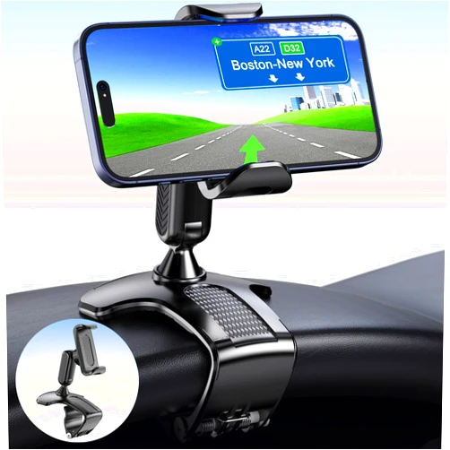 CHDFKKD Car Phone Mount, Cell Phone Holder for Car 360 Degree Rotation Dashboard Car Clip Mount Stand Suitable for 4.7 to 6.5 inch Smartphones (Black)