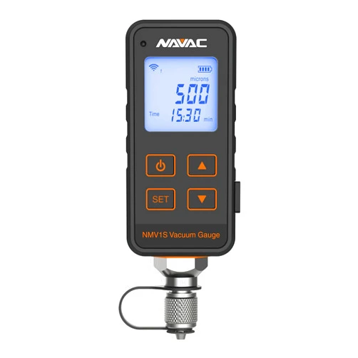NAVAC NMV1S Premium Micron Vacuum Gauge - High-Pressure Protection - HVAC Digital Vacuum Gauge with Level Alarm and Leakage Warning - Decay Test - Large Backlit Display