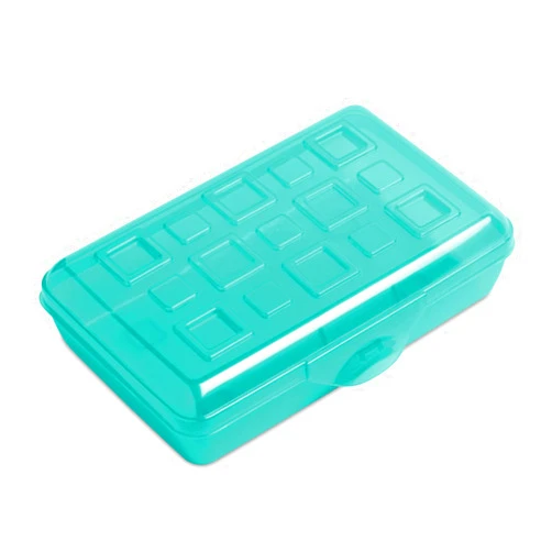 Sterilite Small Translucent Plastic Pencil Box Case with Lid for Office Supplies Pen Holders, Molokai Blue Tint (12 Pack)