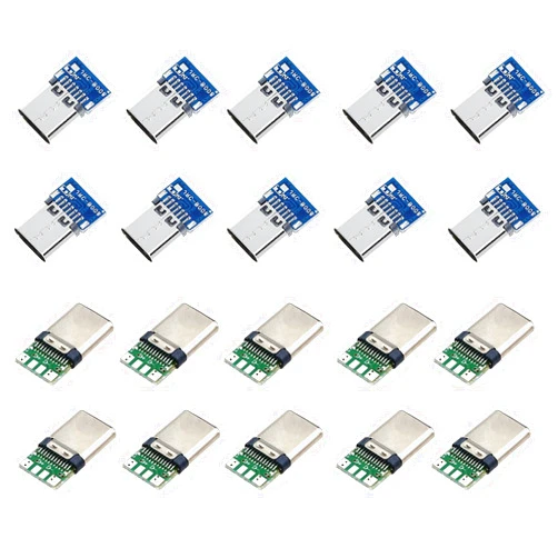 Teansic 20 Pcs 24 pin Type C Male Female Plug Socket Connector with PCB Board,USB 3.1 Connectors Adapter to Solder Wire & Cable (10 Pcs Male + 10 Pcs Female Connector)