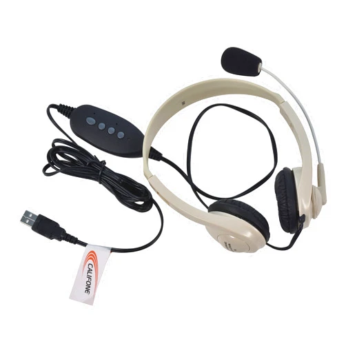 Califone 3064-USB Multimedia Stereo Headset with Microphone, In-line volume and mute control, Mic on/off switch, USB 2.0, Beige