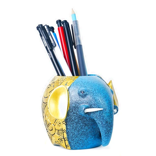 DreamsEden Cute Pen Pencil Holder Cup, Resin Decorative Elephant Pen Container for Desk, Small